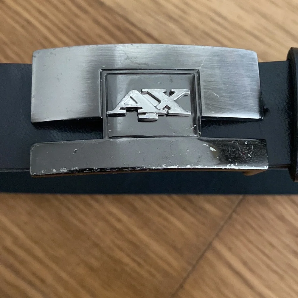 AX Armani Exchange Boy Leather Black Belt Silver Logo Size 28